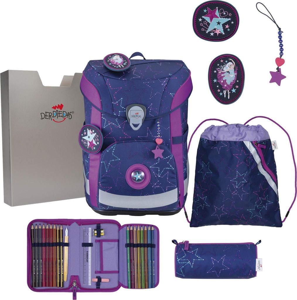 DerDieDas Schulranzen ErgoFlex Easy LED Set 6-teilig Dancing Star violett