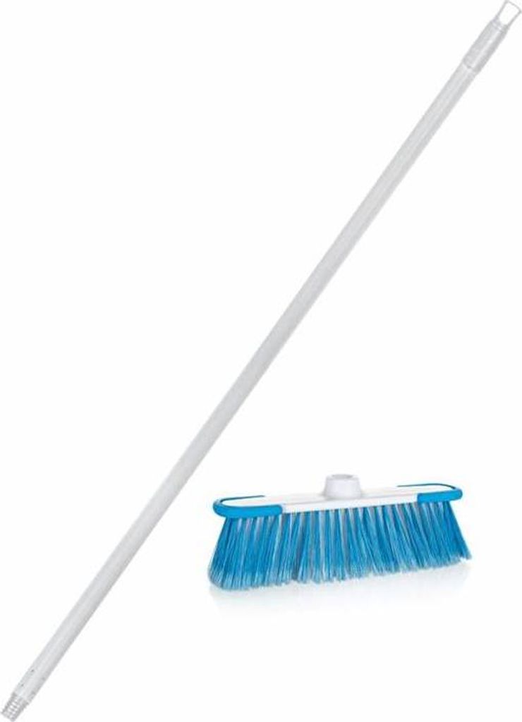 BRILLANZ Besen mit Griff EXKLUSIV 32 cm mit Italienisch Faden, Stange 130 cm, weiß-hellblau