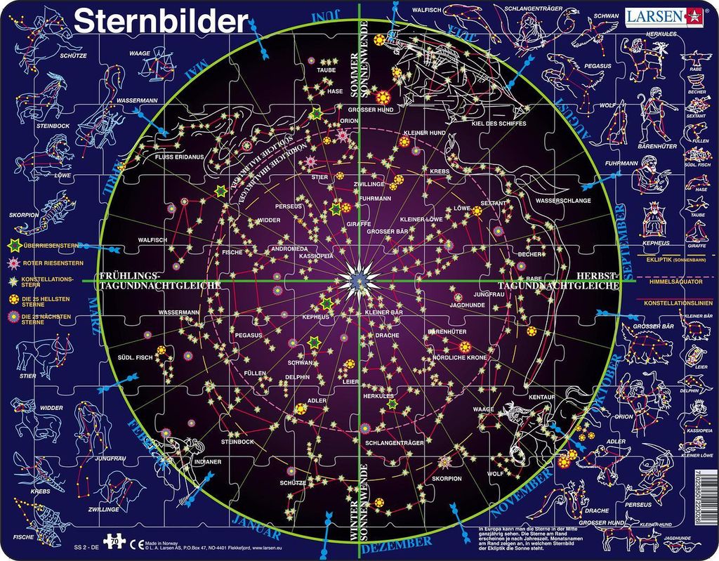 Larsen Puzzle - Sternbilder Lernspiel Karton - 70 Teile