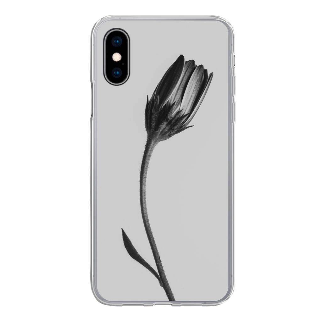 MuchoWow Handyhülle Schutzhülle Hülle für iPhone X Pflanze - Makro - Schwarz - Weiß Silikon Softcase Handy Hülle - Handyhülle
