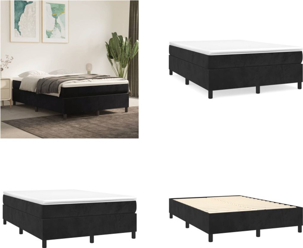 vidaXL Boxspringbett Schwarz 140x190 cm Samt - Boxspringbett - Boxspringbetten - Bett - Schlafzimmermöbel