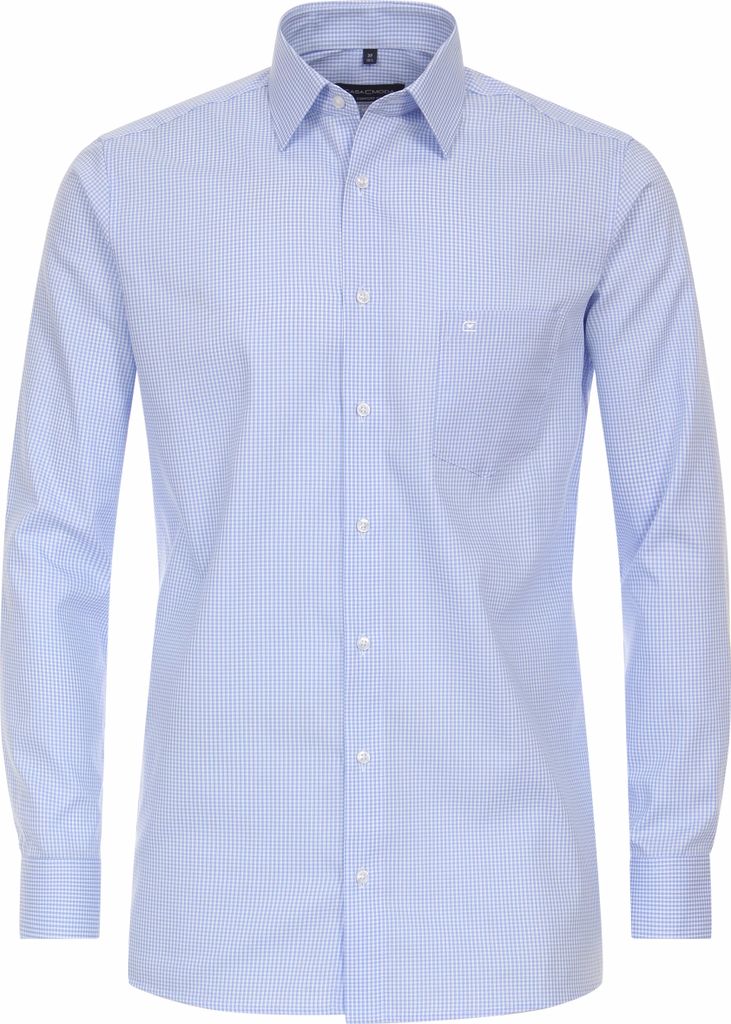 CASAMODA Herren Businesshemd Langarm Kent Comfort-Fit Hellblau kariert 38