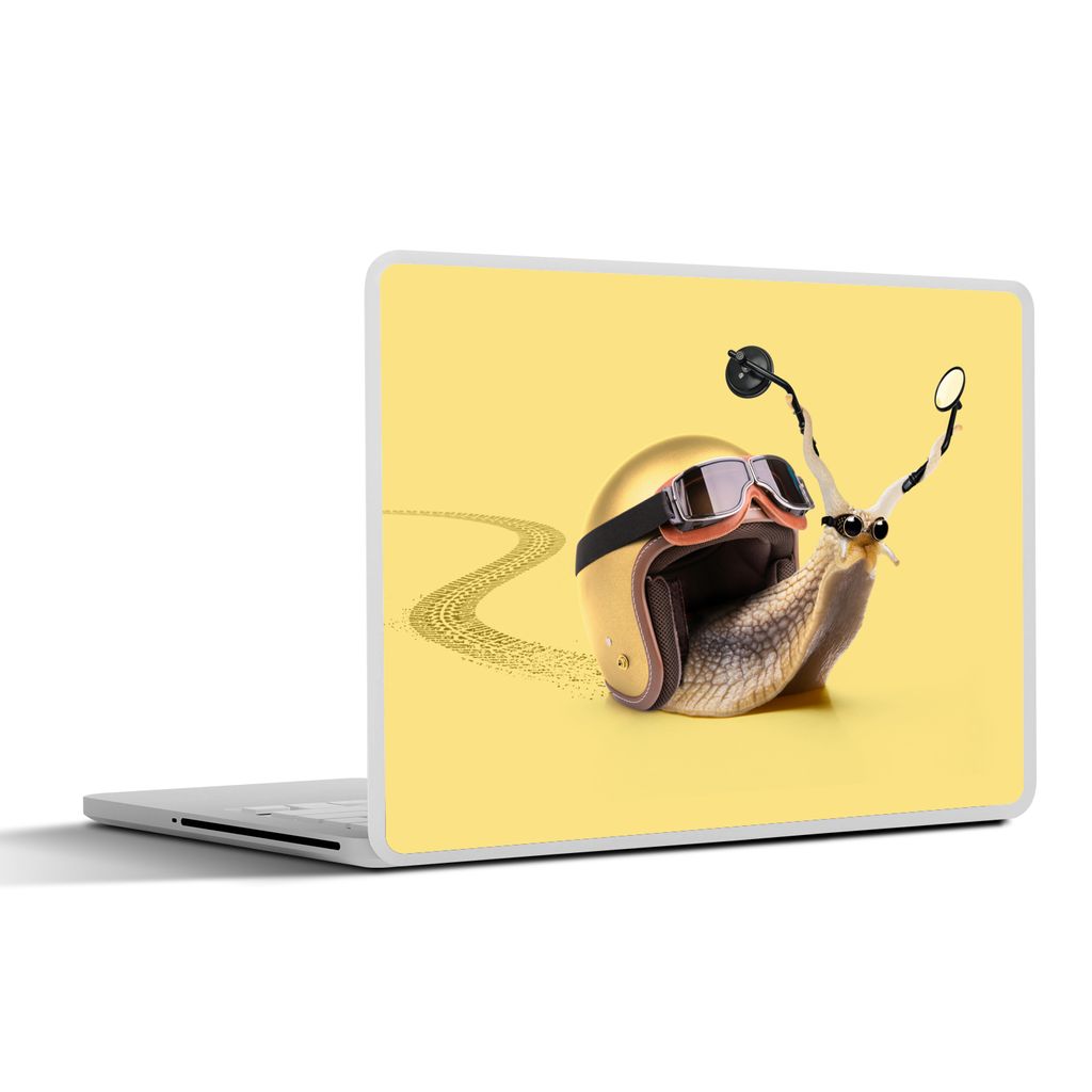 MuchoWow Laptop Aufkleber Sticker Cover Schnecke - Tiere - Helm - Gelb - Spiegel 40x30 cm - Laptop Dekoration - Selbstklebend