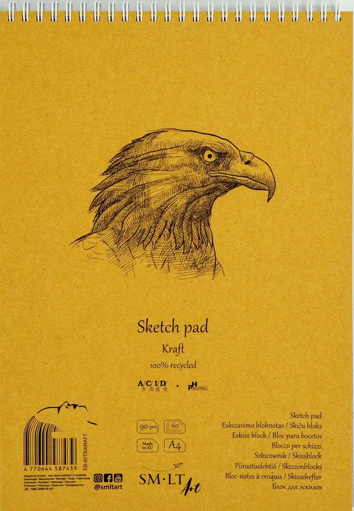 Papier Kraft Brun A4 90g Smiltainis - Bloc Skicář Texture Fine Dessin