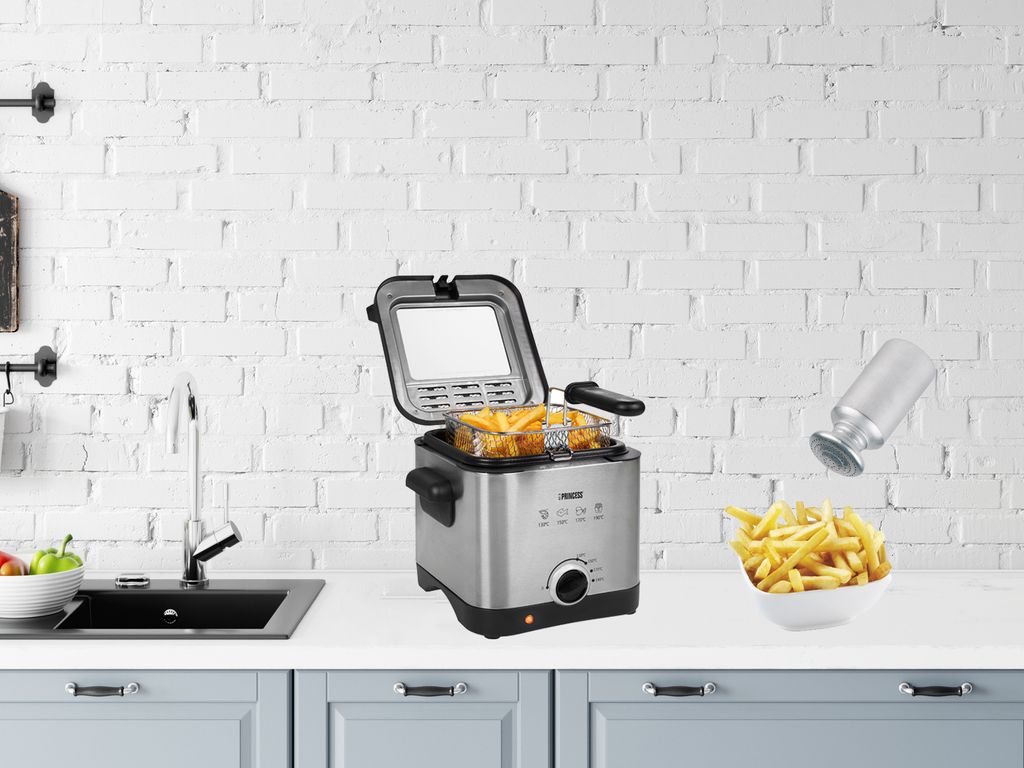 MINI Öl Fritteuse Single Fett Friteuse Schnitzel frittieren 1,5L mit Salzstreuer