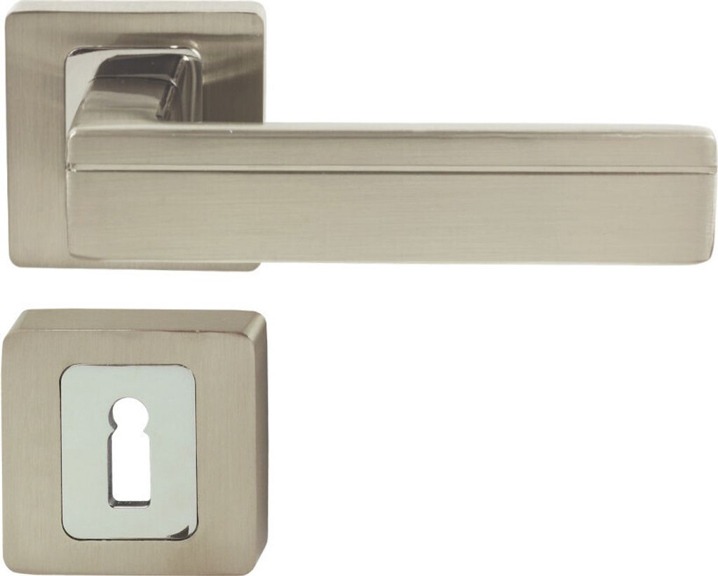 A door handle set with a keyhole escutcheon, presented against a white background.
