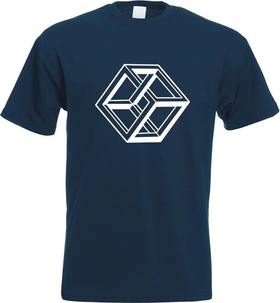 Kiwistar - T-Shirt - Navy - Neckar Würfel - Optische Täuschung Motiv Bedruckt Funshirt Design Print - mit Motiv Bedruckt - Funshirt Design - Spor...