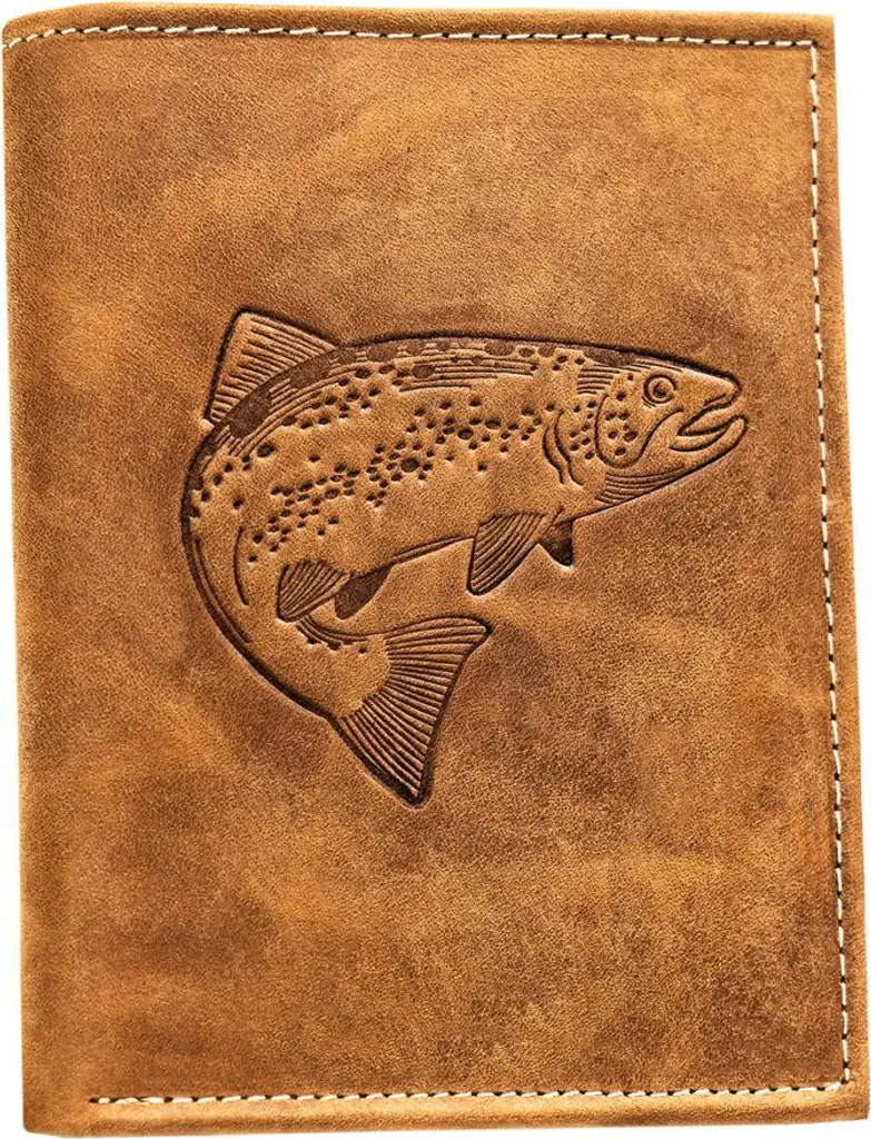 Portefeuille homme cuir marron anti-vol de données RFID poisson