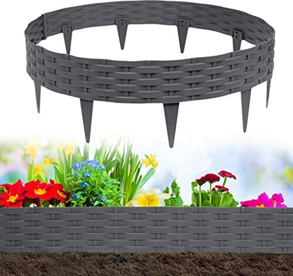 TRMLBE Rattan-Optik Rasenkante 5*1m Beeteinfassung Biegbarer Kunststoff Mähkante Beetumrandung Rattan Design Gartenpalisade für Garten Rasen Deko...