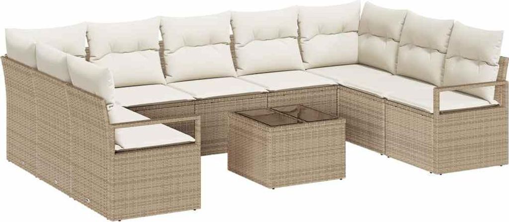vidaXL Gartensofa-set mit Kissen 10 pcs Beige und Creme Poly-Rattan