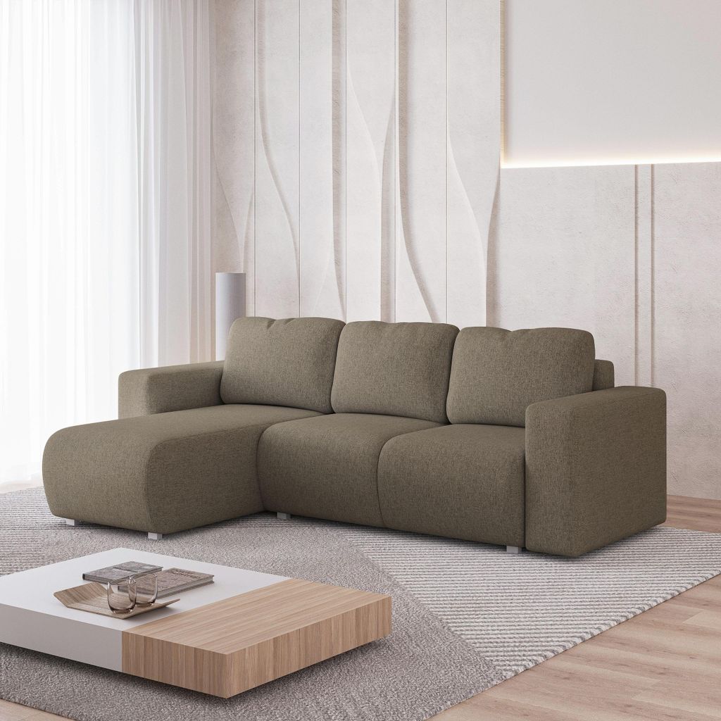 Masseno Ecksofa RINOVA mit Schlaffunktion L-Form, Sofa mit Bettkasten, Wohnzimmersofa, Couch, Soffa, Bettsofa, Couchgarnitur- Braun, NEVE 16