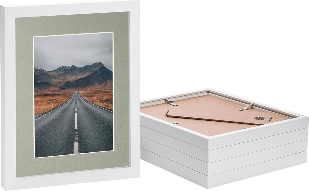 Nicola Spring Bilderrahmen mit 12,7 x 17,8 cm Passepartout – 20,3 x 25,4 cm – Weiß/Grau – 5 Stück