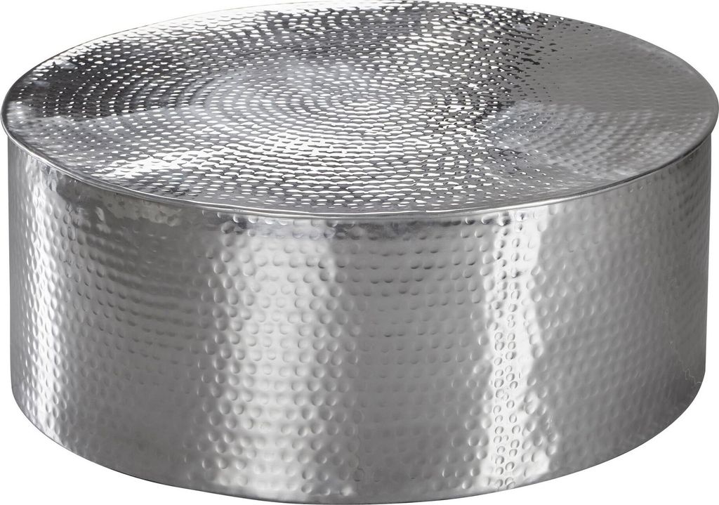 Couchtisch 75x31x75 cm Aluminium Beistelltisch Silber Orientalisch Rund | Flacher Hammerschlag Sofatisch Metall | Design Wohnzimmertisch Modern | L...