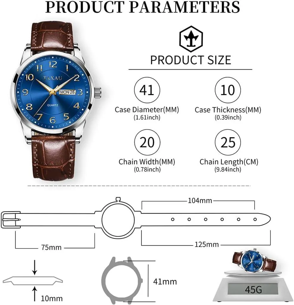 Orologio da Polso Uomo Elegante | Cinturino Pelle Day-Date Waterproof - 3