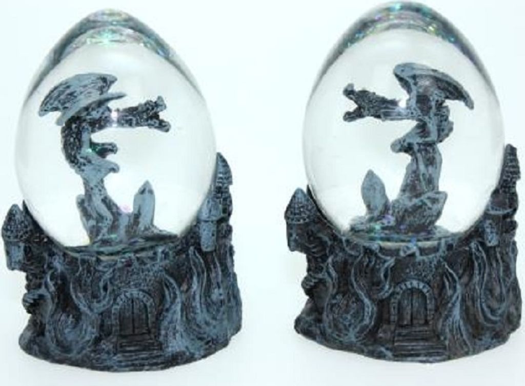 2 Schneekugeln Drachen 7,5cm Glitzerkugeln Schneekugel Glitzerkugel Drache Märchen