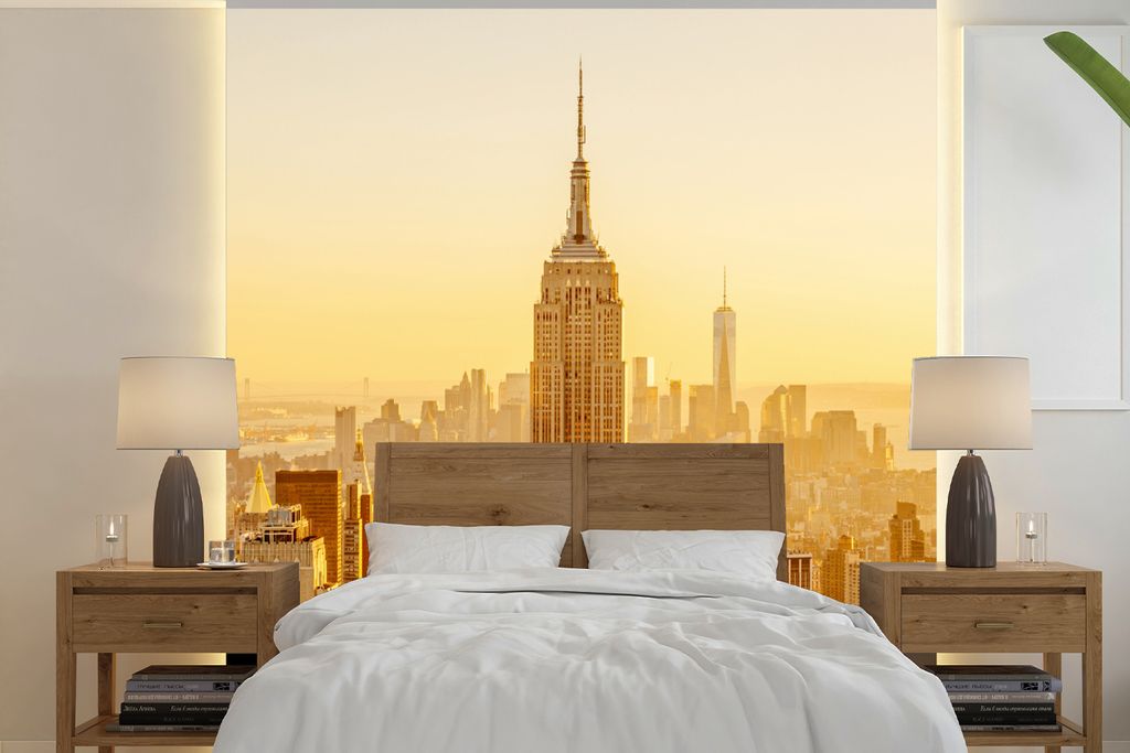 MuchoWow Fototapete für Wohnzimmer oder Schlafzimmer Wandtapete Vinyl Motivtapete USA - Gold - New York - 260x260 cm - Papiertapeten