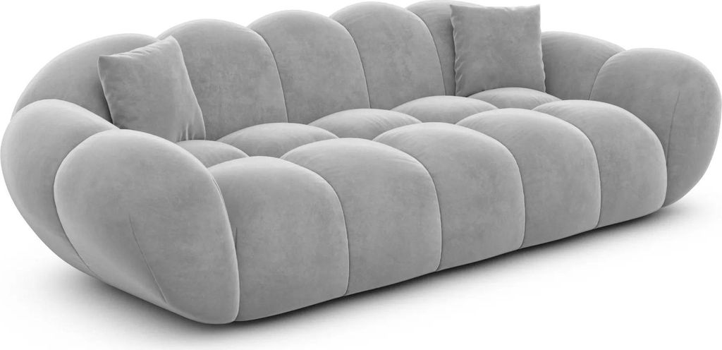 Samtstoff 3-Sitzer Couch Liva Hellgrau