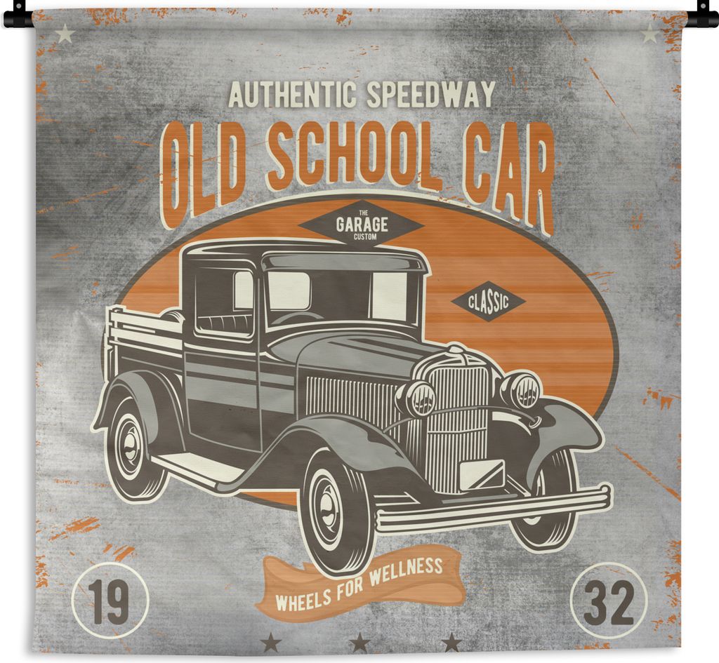 MuchoWow Wandteppich Wandbehang Mancave - Auto - Retro - Oldtimer 150x150 cm Tapisserie Dekoration Wandtuch - Wohnaccessoires - Modernes