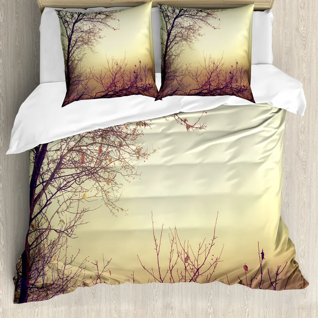 Set Letto ABAKUHAUS Autumn Leafless 155x220cm - Microfibra Seppia