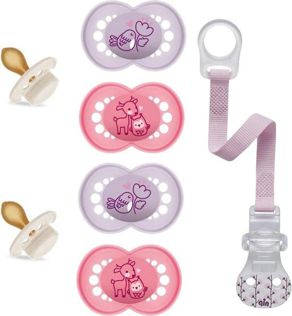 Lot de 4 sucettes en latex naturel 16 mois+ et boîtes de transport