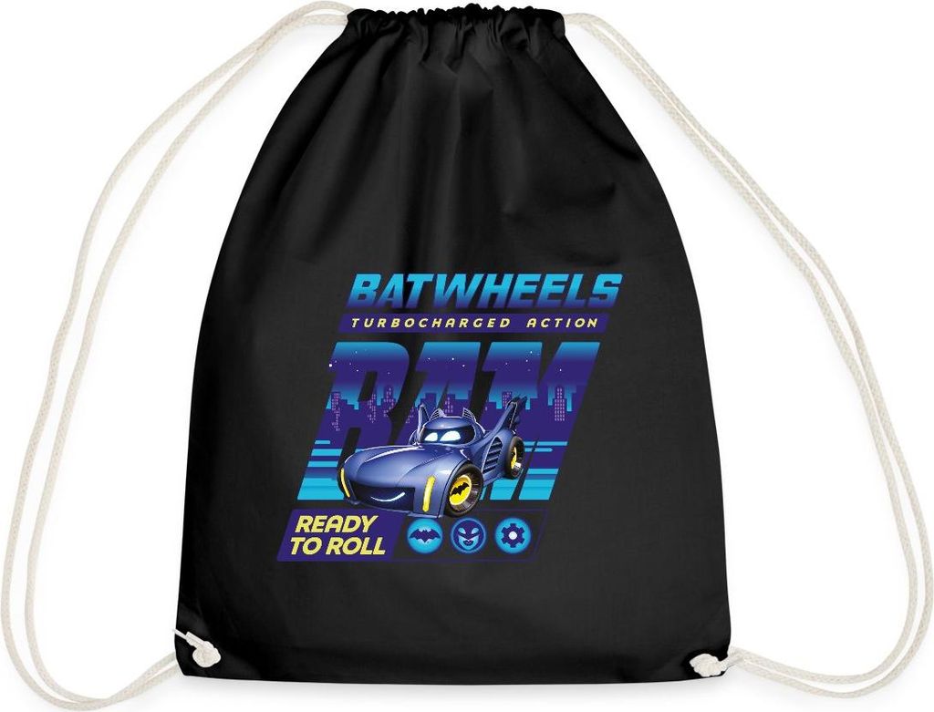Spreadshirt Batwheels Bam Mit Spruch Ready To Roll Turnbeutel, One size, Schwarz