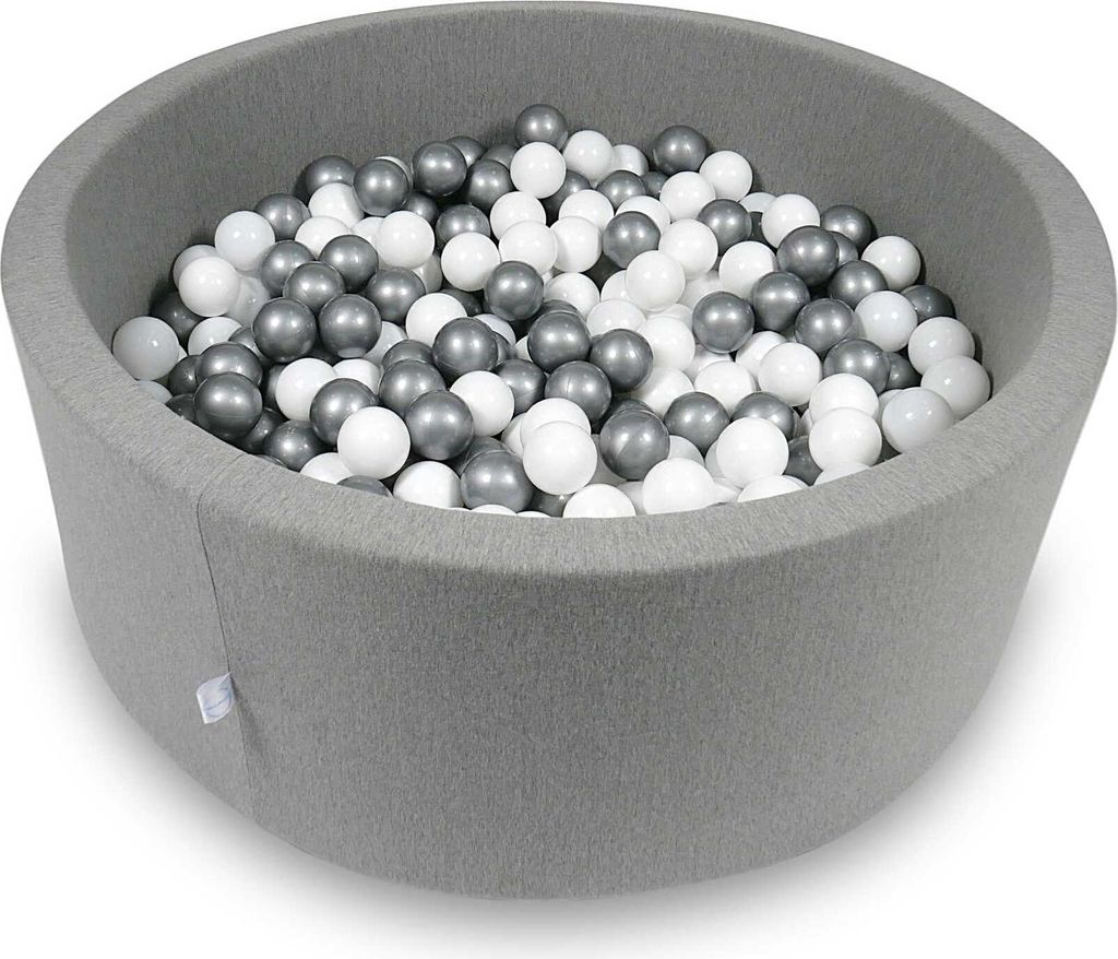 Bällebad 110x40cm grau – Mit 500 Bällen / weiß, silber