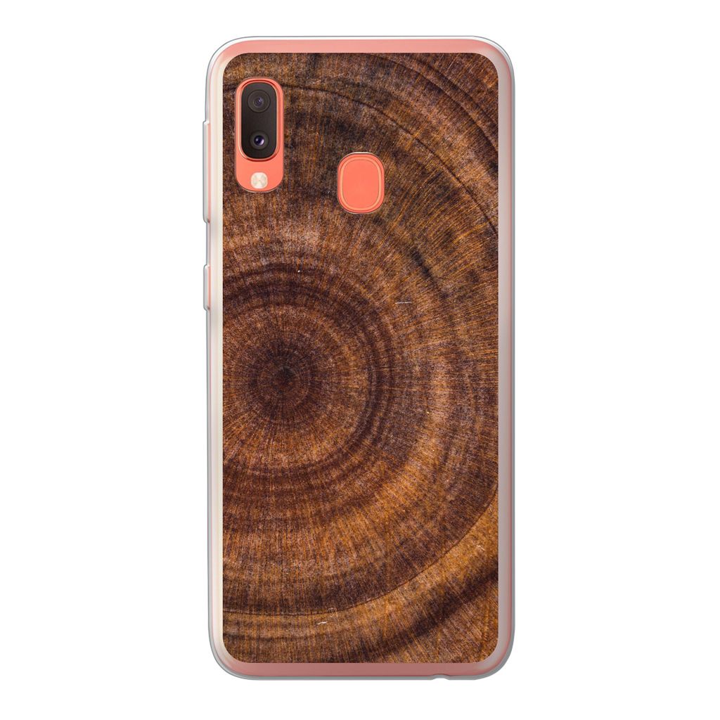 MuchoWow Handyhülle Schutzhülle Hülle für Samsung Galaxy A20e Kreis - Holz - Ringe Silikon Softcase Handy Hülle - Abdeckung