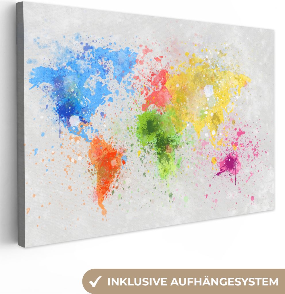 OneMillionCanvasses - Leinwandbilder - 150x100 cm, Weltkarte - Abstrakt - Malen - Kinder - Jungen - Mädchen, Wandbilder Kunstdruck Wanddekoration