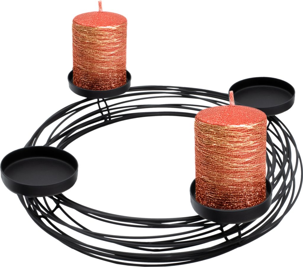 Metall Adventskranz in schwarz - ca. Ø 36 cm - für LED Kerzen bis 7,5 cm - Farbe: schwarz