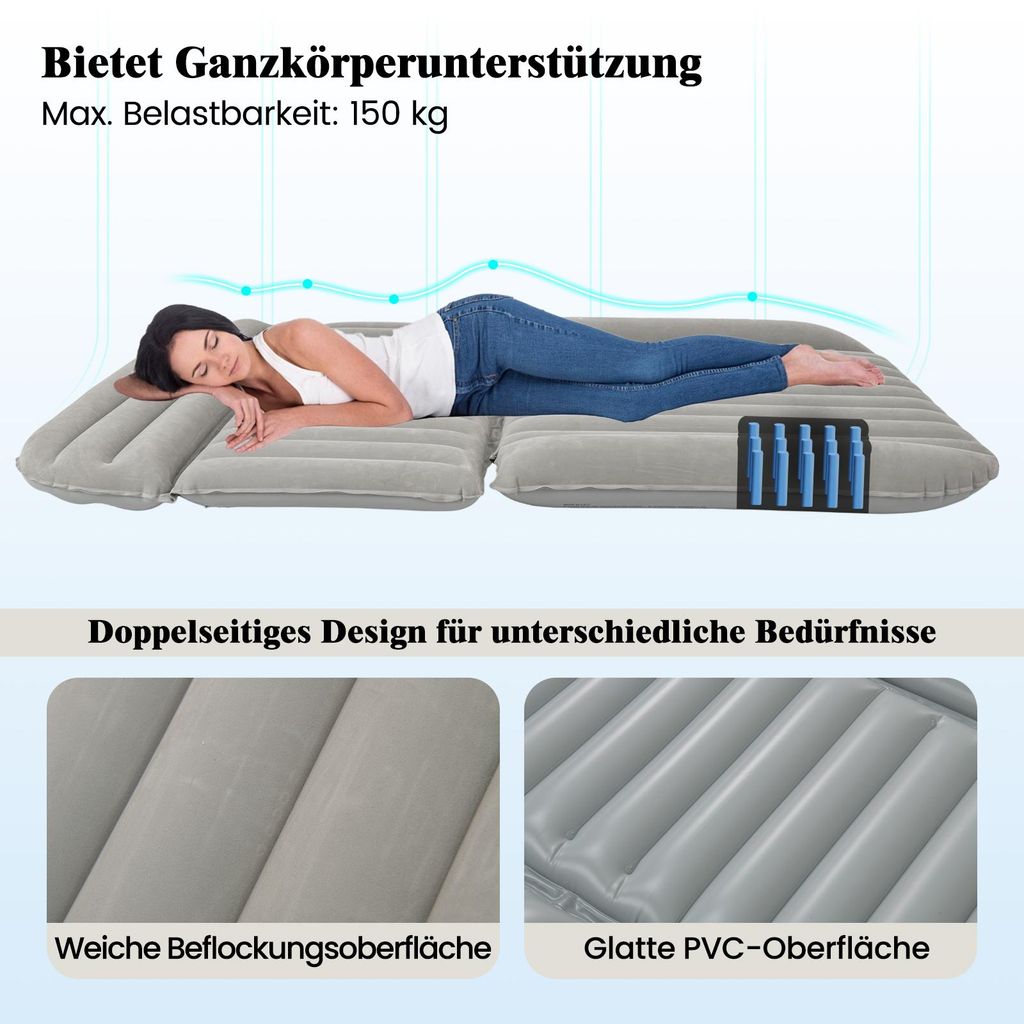 COSTWAY Auto Luftmatratze Für SUV - 190x130 Cm Doppelseitig Mit Luftpumpe, Perfekt Für Camping & Roadtrips