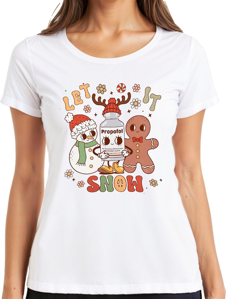 Let It Snow Propofol Schneemann Lebkuchenmann niedlich Damen T-Shirt, Weiß, XXL