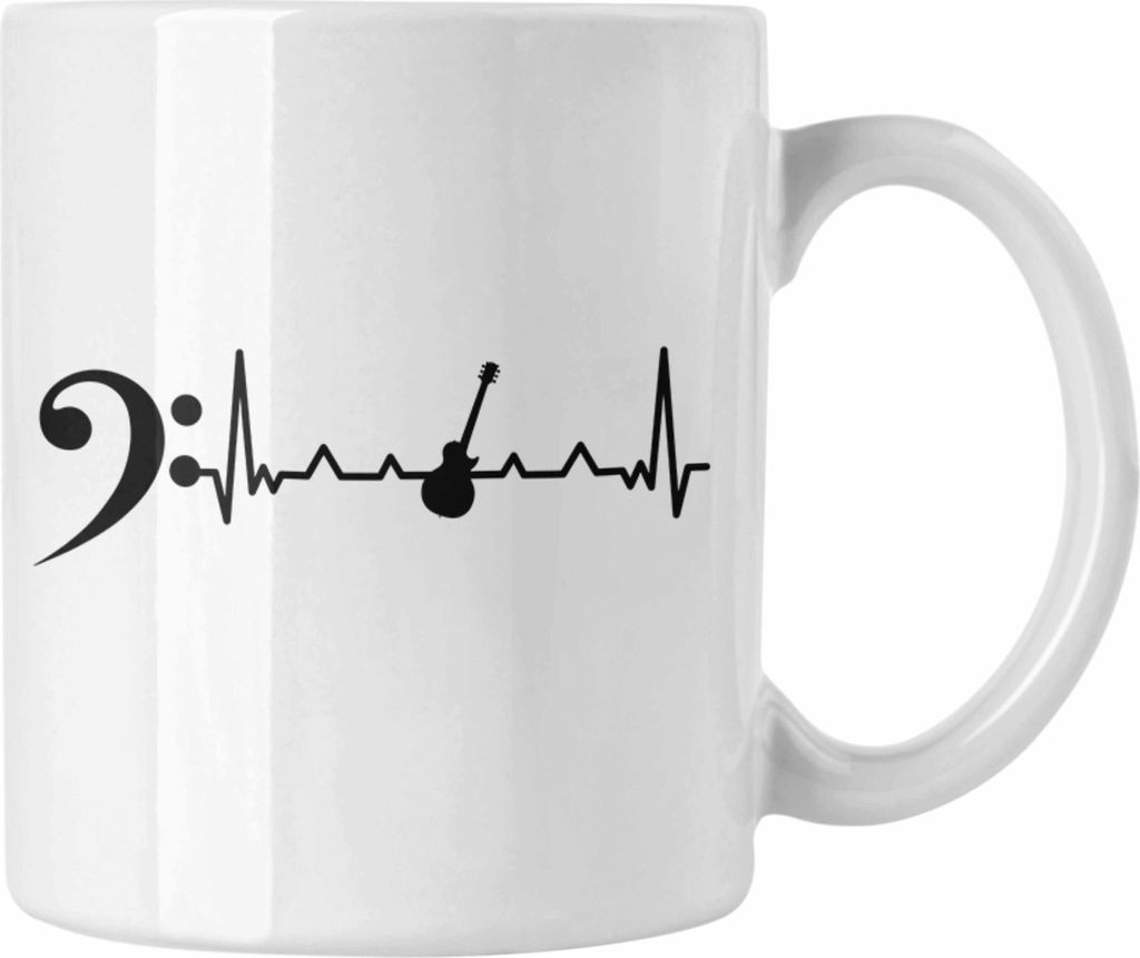 Trendation - Bassist Tasse Geschenk Bass-Spieler Geschenkidee Kaffee-Becher Herzschlag (Weiß)