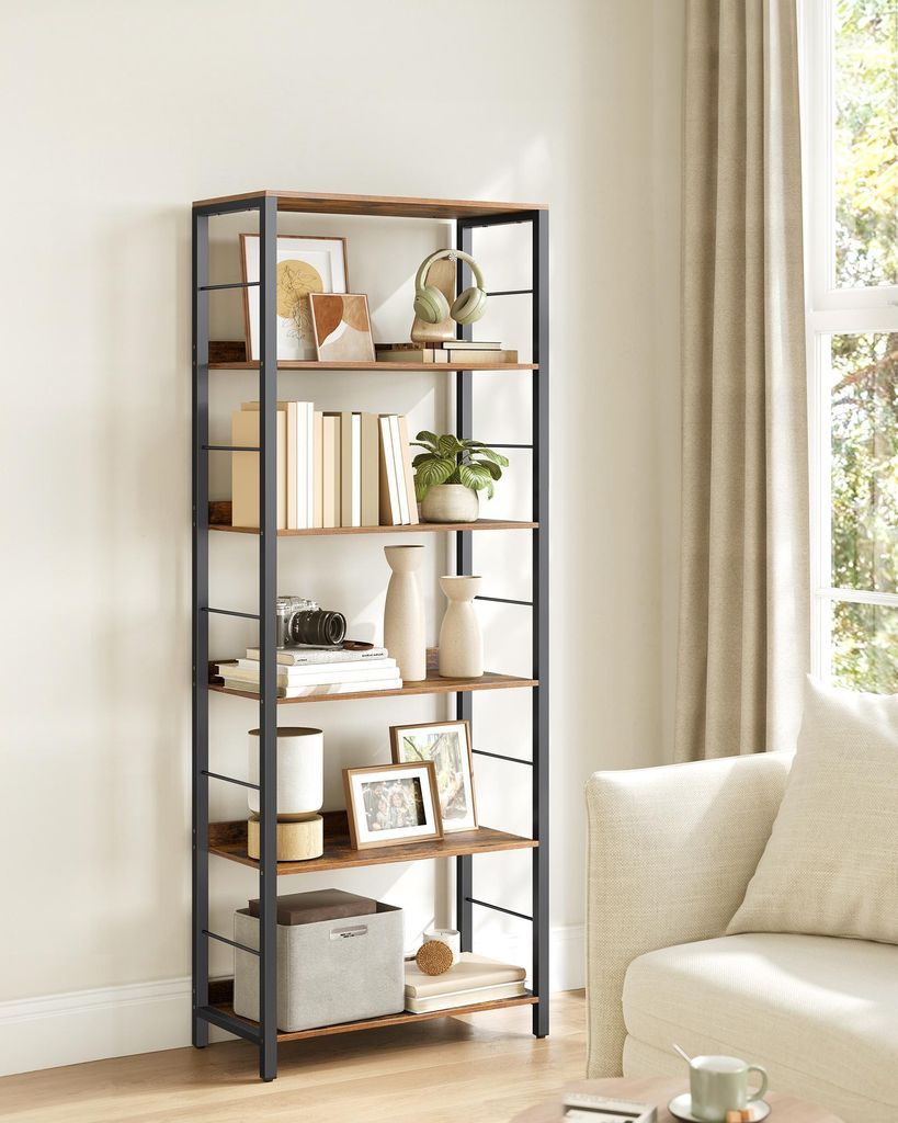 Bücherregal 6 Ebenen, Aufbewahrungsregal, mit Rückplatten, für Wohnzimmer, Arbeitszimmer, Homeoffice