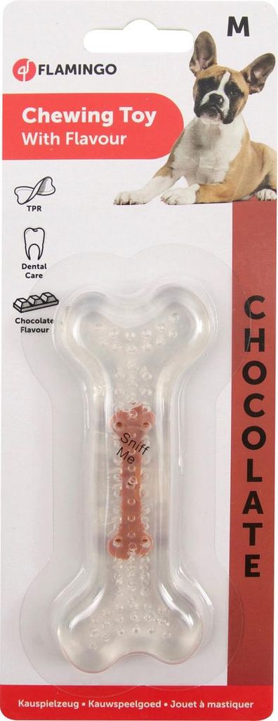 Flamingo Kauspielzeug Knochen transparent Schokogeschmack, Größe: M