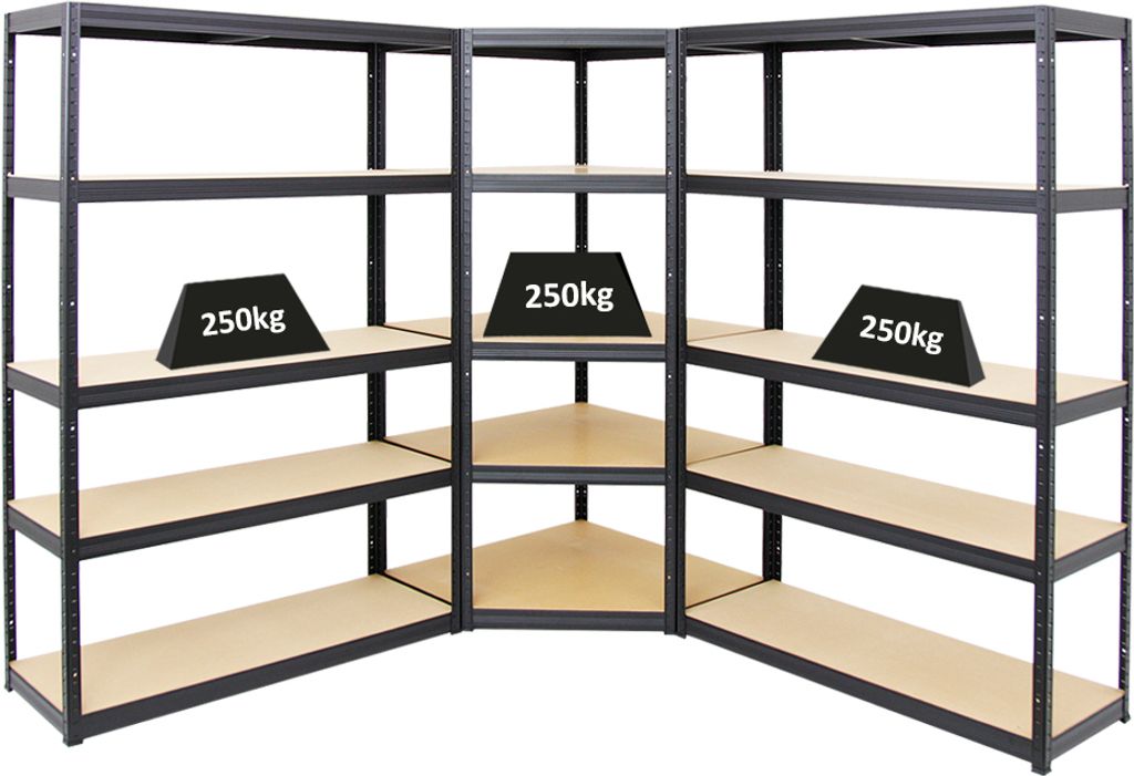 Mega Deal | 1x Eckregal + 2x Schwerlastregal Big Elephant S | Fachlast 250 kg | Schwarz