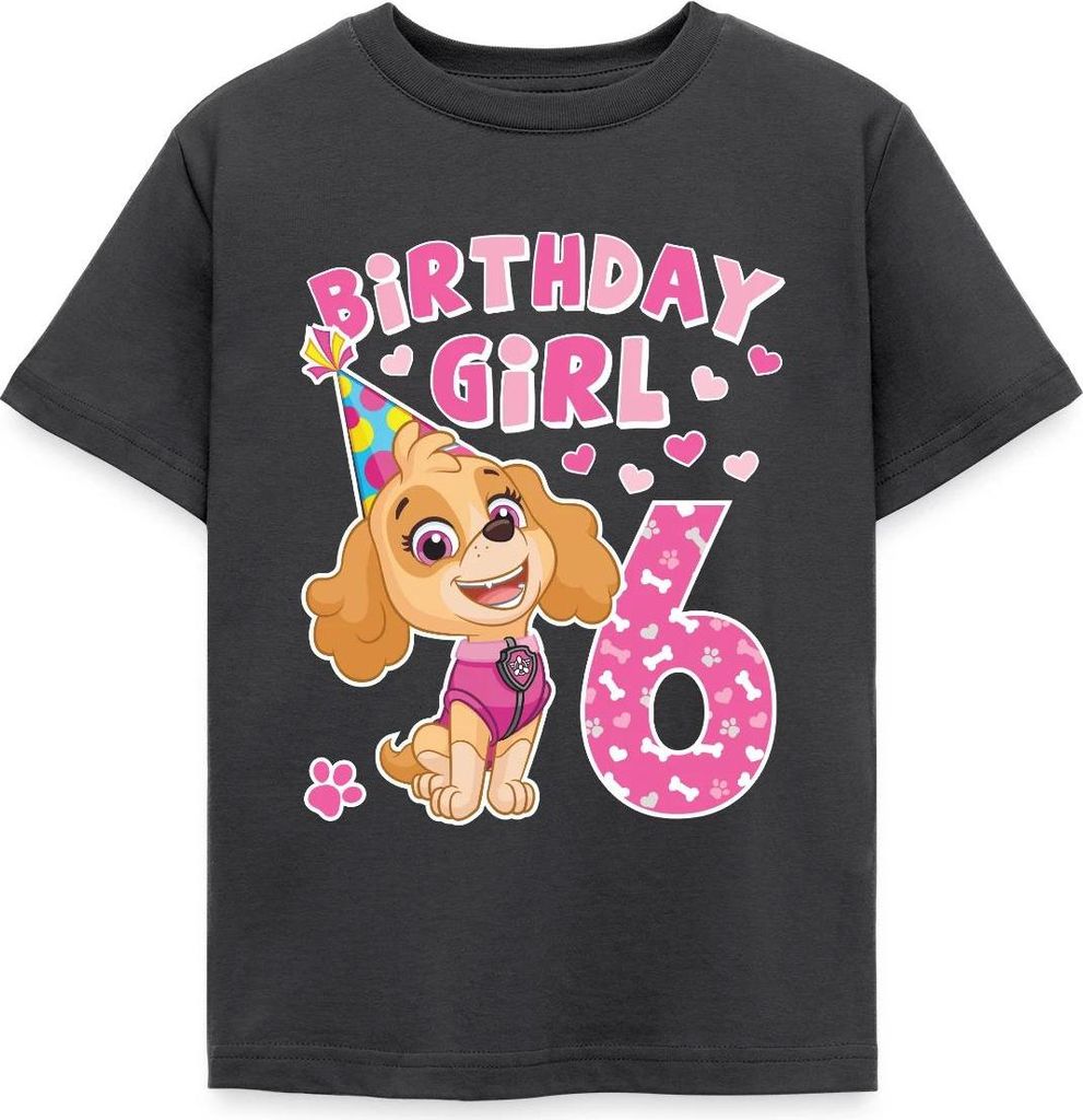 Spreadshirt Paw Patrol Geschenk 6 Jahre Alt 6. Geburtstag Skye Kinder T-Shirt, 122/128 (7-8 Jahre), Dunkelgrau
