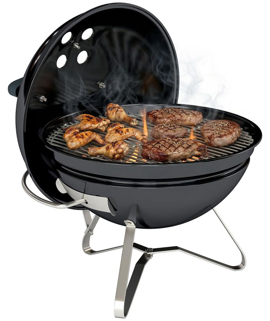 Outsunny Holzkohlegrill BBQ Smoker mit Deckel Griff Tragbarer Kugelgrill Schwarz