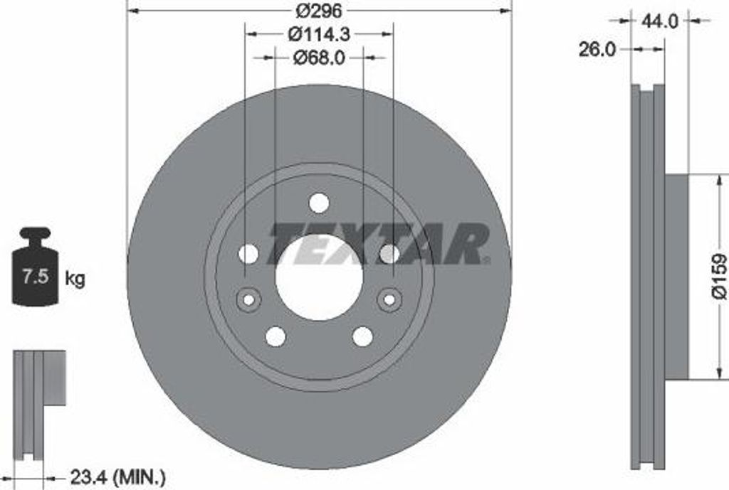 2x TEXTAR Bremsscheibe 92300703 passend für MERCEDES-BENZ Citan II Tourer (W420)