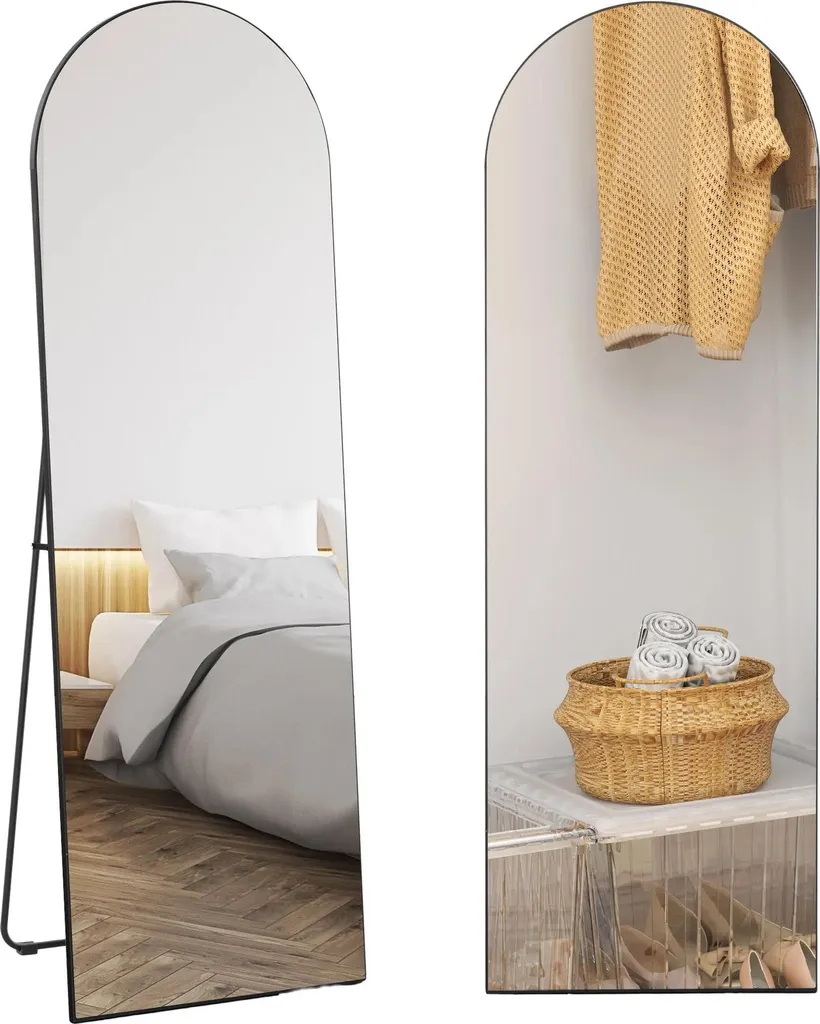 Grand miroir arqué 150x50 cm noir pour chambre et dressing moderne