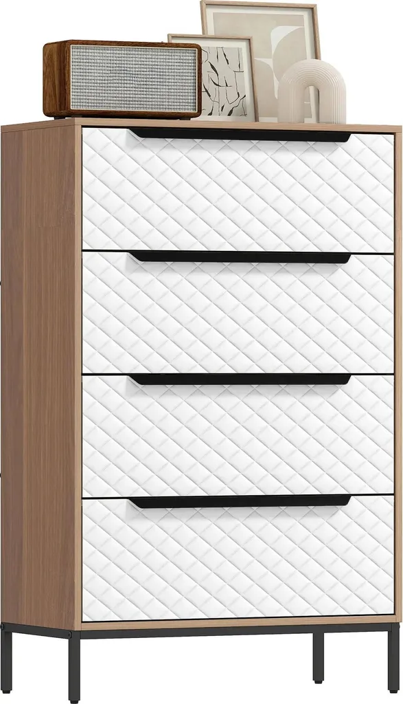 Petit chiffonnier 4 tiroirs amovibles en tissu et bois naturel robuste