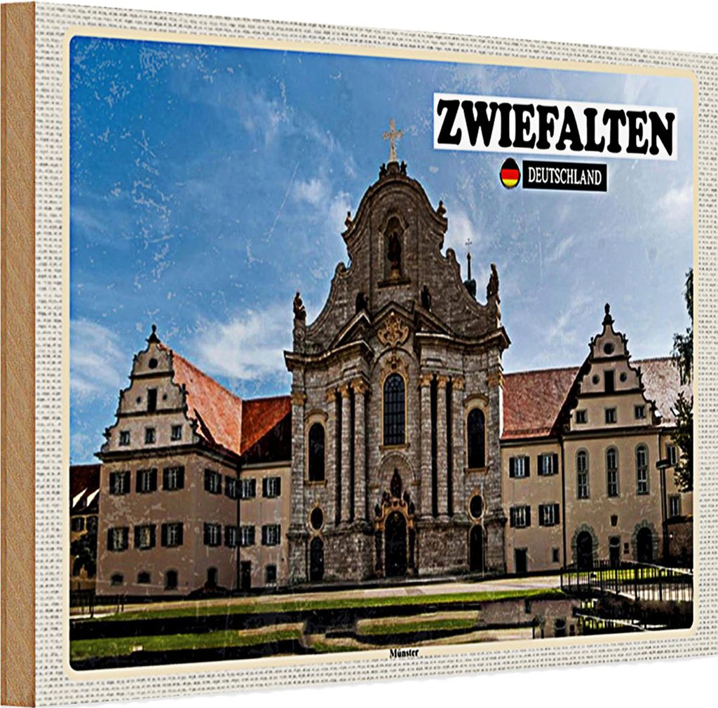 Holzschild Städte Zwiefalten Münster Gebäude 30x20cm