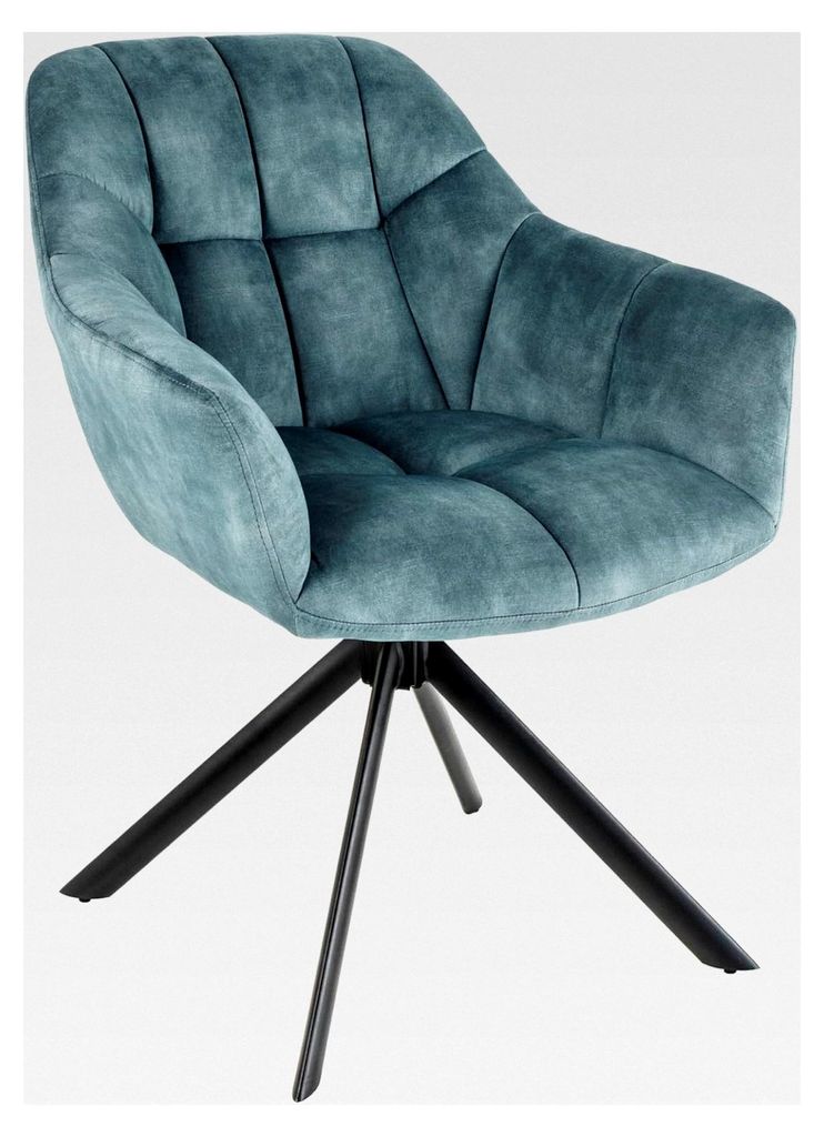 Drehbarer Stuhl Papillon Petrol Blau Samt mit schwarzen Metallbeinen und Armlehnen
