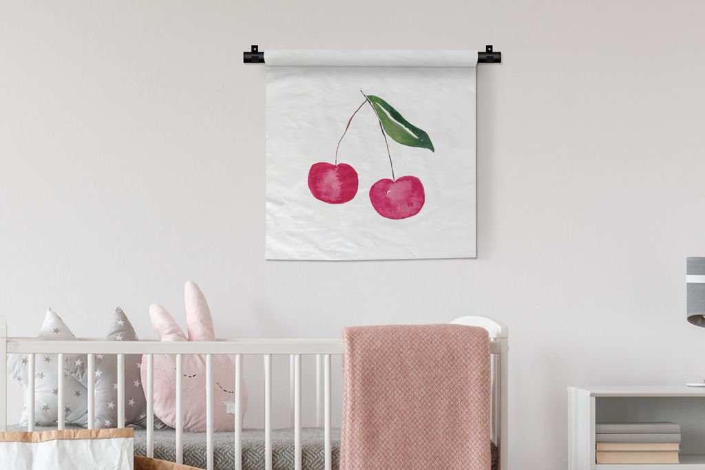 MuchoWow Wandteppich Wandbehang Kirschen - Rote Früchte - Weiß 60x60 cm Tapisserie Dekoration Wandtuch - Dekorationen - Wand Decke