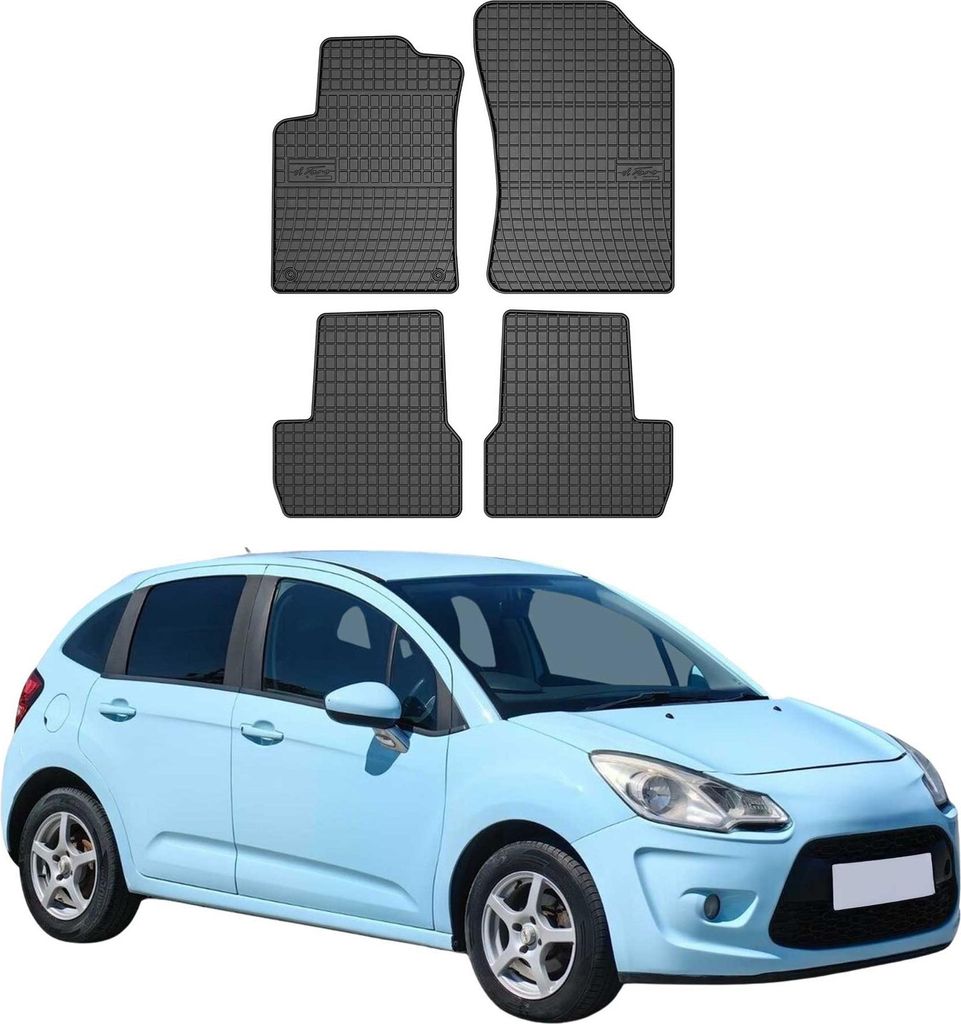 2009-2016 Citroen C3 tappetini in gomma nera 4 pz Immagine del prodotto 