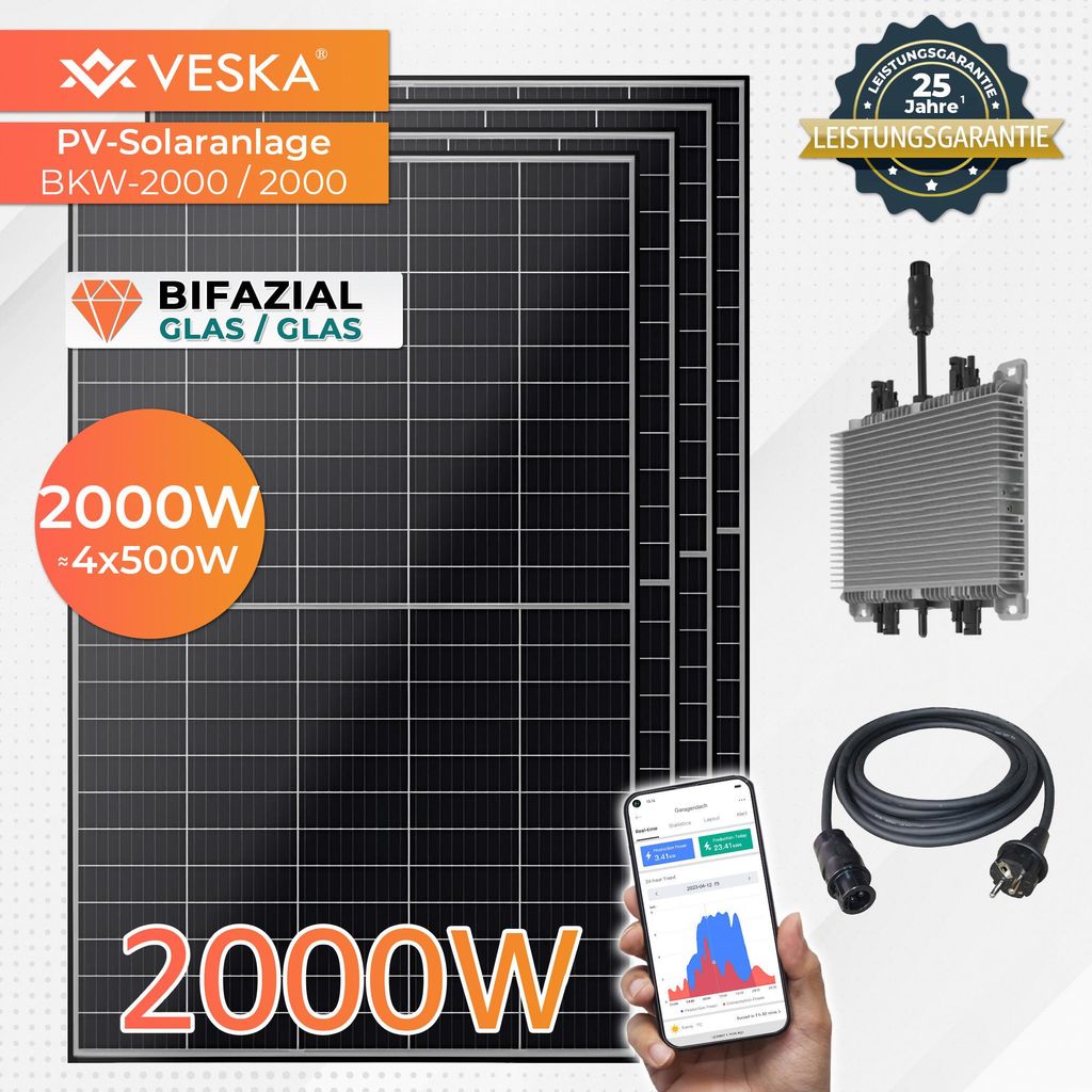 Balkonkraftwerk 2000W Bifazial Photovoltaik Glas/Glas Produktbild 