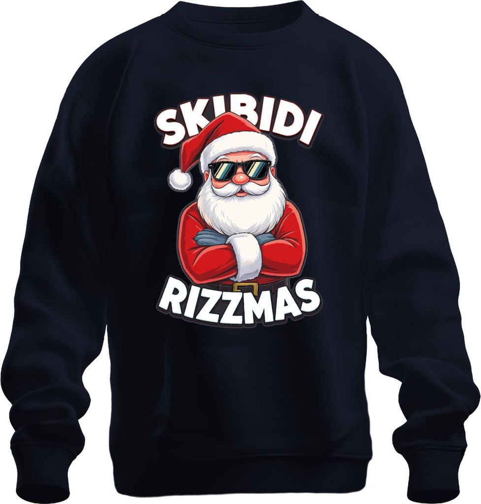 Skibidi Rizzmas Weihnachtsmann Sonnenbrille Lustig Meme Geschenk Uni Sweatshirt Pullover, Navy, L