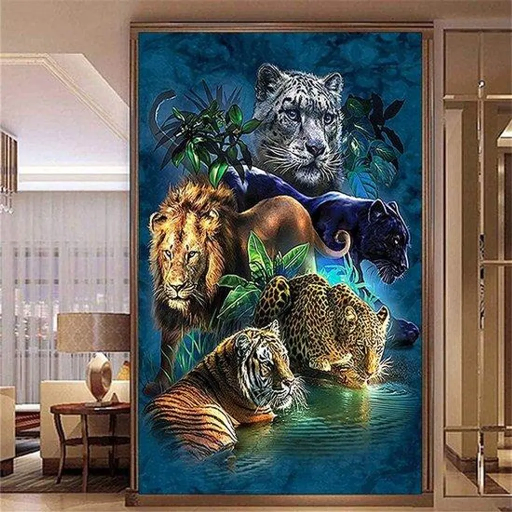 Activité relaxante Peinture diamant Lion et Tigre - Kit complet 70x120 cm