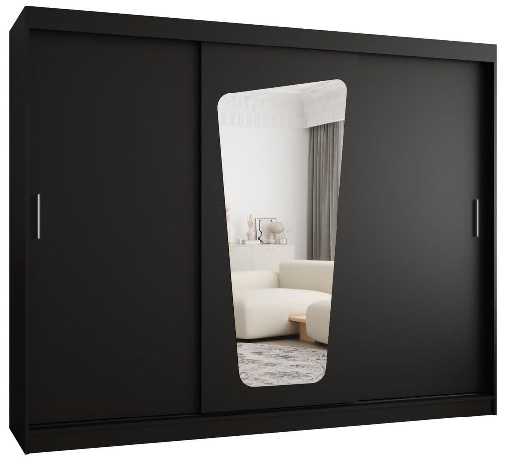 Kryspol - Kleiderschrank mit Spiegel, 250 cmx200x62cm, 3 Tür, MOKA 250, Schwarz