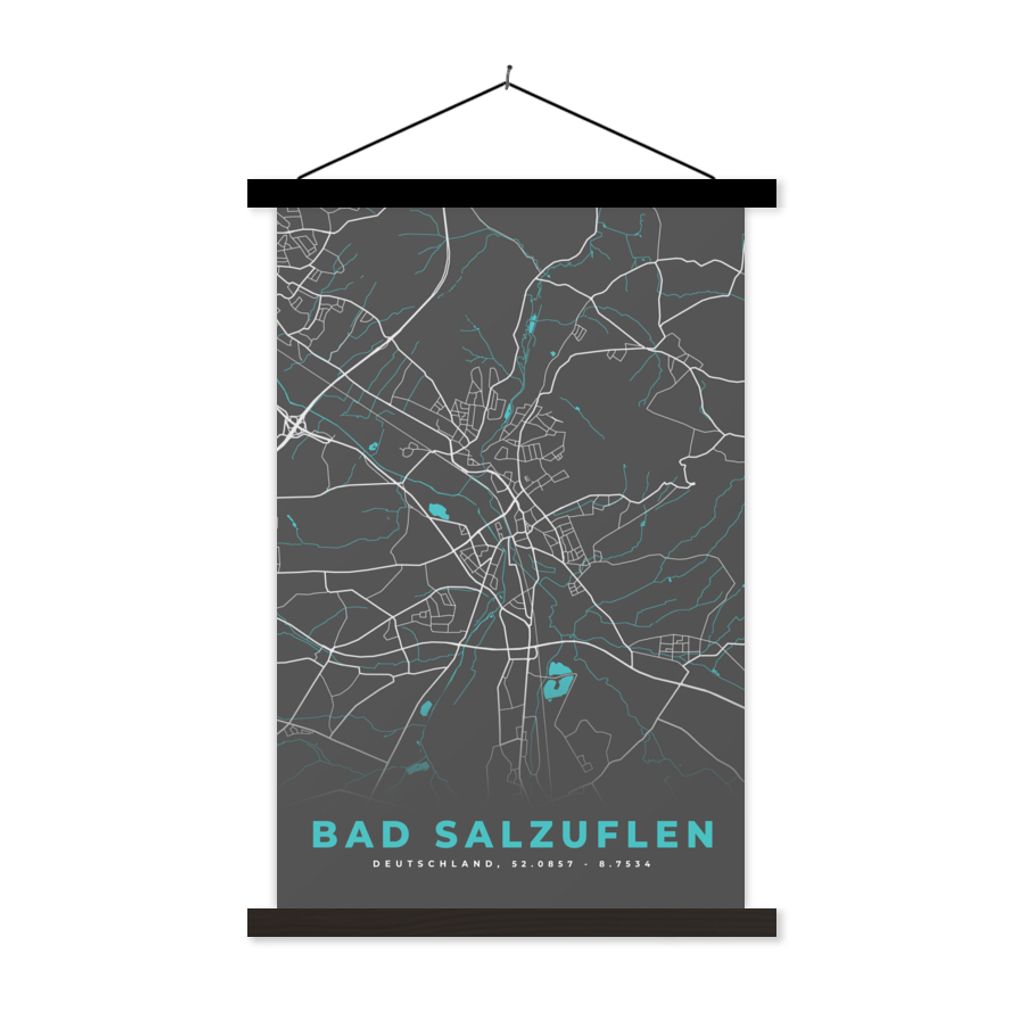 MuchoWow Textilposter Karte - Stadtplan - Bad Salzuflen - Deutschland - Blau 120x180 cm mit schwarzem Rahmen - Fotos