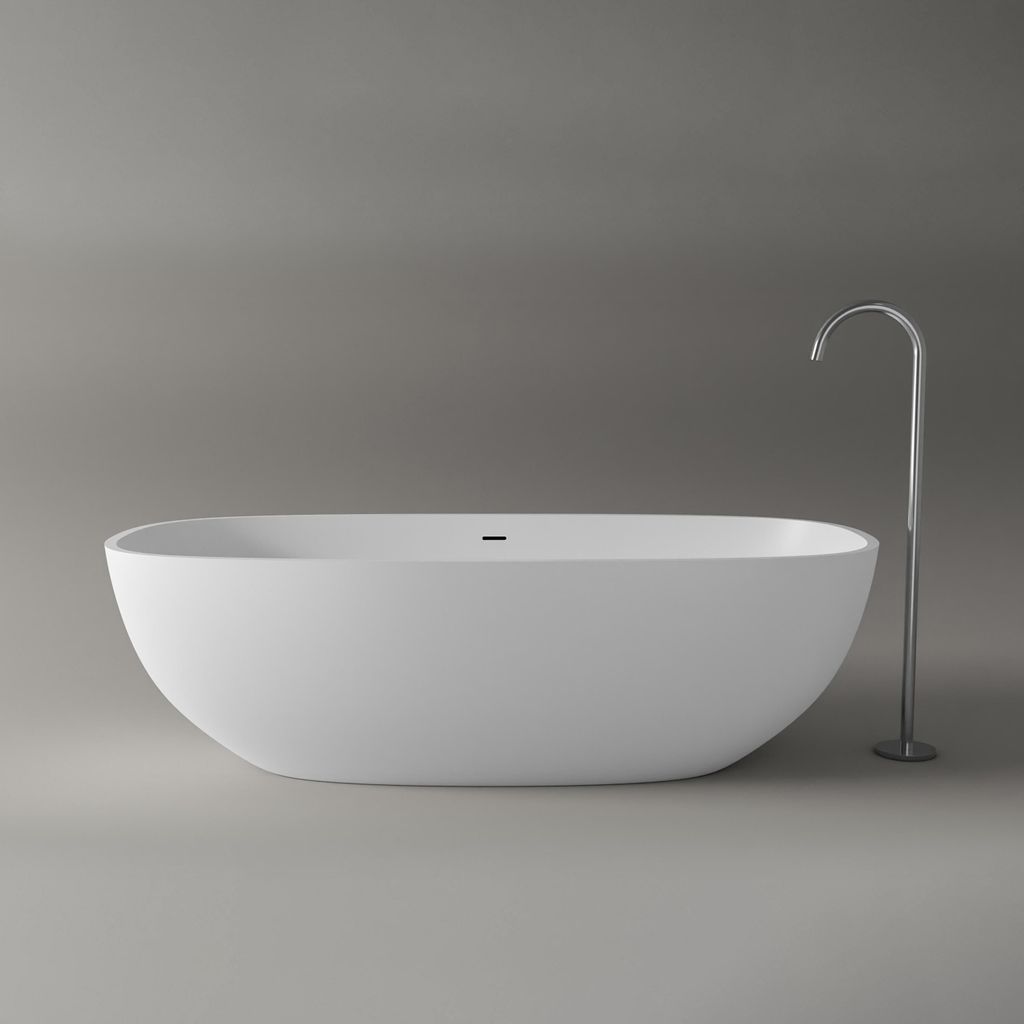 Freistehende Badewanne OCEAN STONE - Mineralguss - Weiß - 180 x 87 x 54 cm, Ausführung:Matt